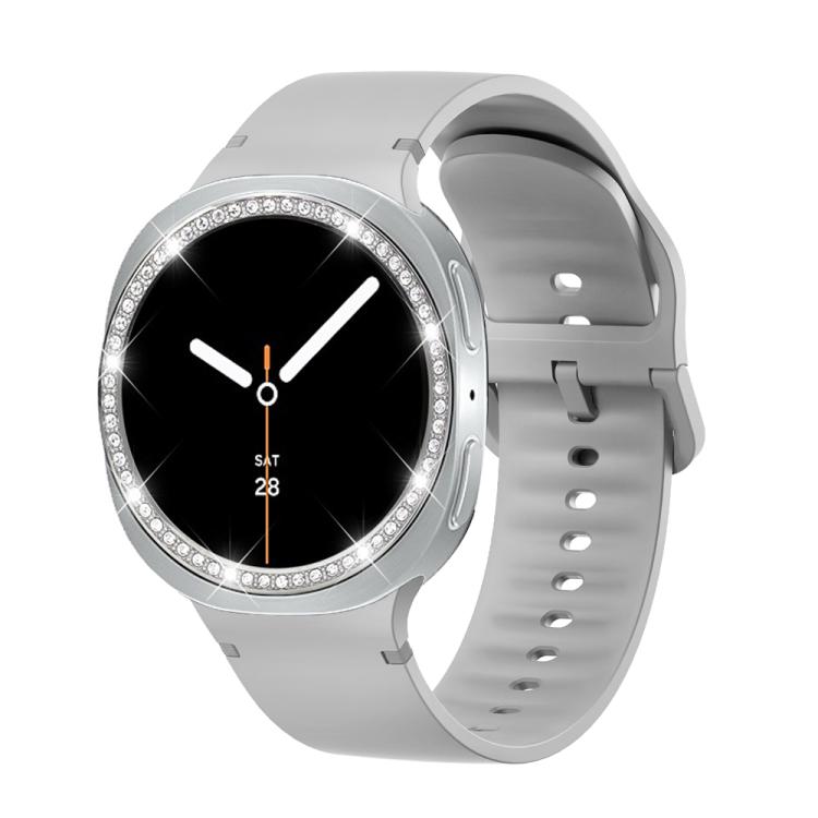 For Samsung Galaxy Watch8 40mm Diamond Bezel and Solid Color Stitched Silicone Watch Band(Gray Silver) - free shipping - PMC TechLife - Order now!