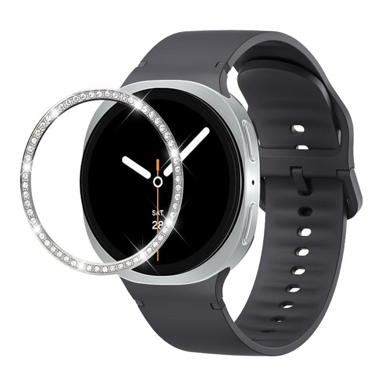 For Samsung Galaxy Watch8 40mm Diamond Bezel and Solid Color Stitched Silicone Watch Band(Dark Gray Silver) - free shipping - PMC TechLife - Order now!