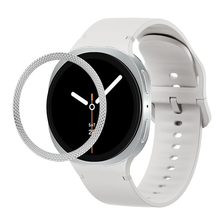 For Samsung Galaxy Watch8 44mm Rhombic Texture Bezel and Solid Color Stitched Silicone Watch Band(Lime White Silver) - free shipping - PMC TechLife - Order now!