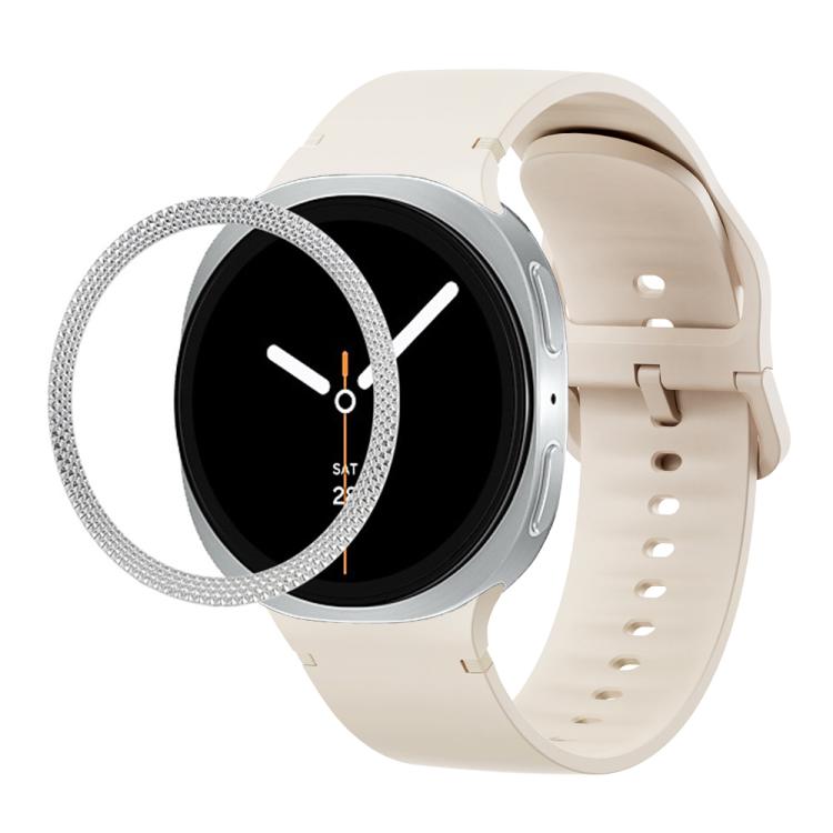For Samsung Galaxy Watch8 44mm Rhombic Texture Bezel and Solid Color Stitched Silicone Watch Band(Starlight Silver) - free shipping - PMC TechLife - Order now!