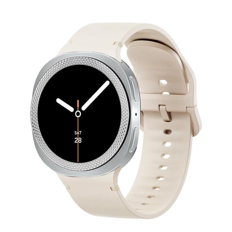 For Samsung Galaxy Watch8 44mm Rhombic Texture Bezel and Solid Color Stitched Silicone Watch Band(Starlight Silver) - free shipping - PMC TechLife - Order now!