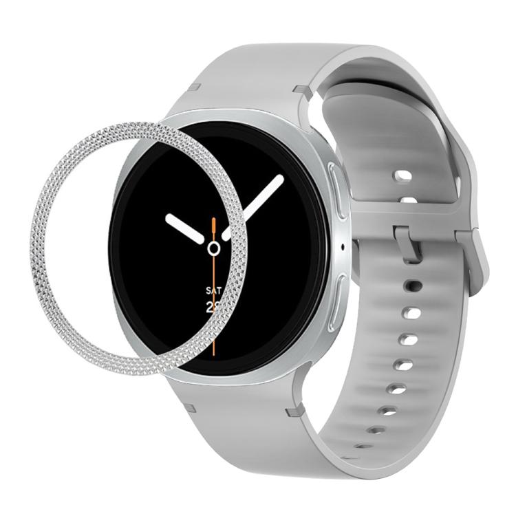 For Samsung Galaxy Watch8 44mm Rhombic Texture Bezel and Solid Color Stitched Silicone Watch Band(Gray Silver) - free shipping - PMC TechLife - Order now!