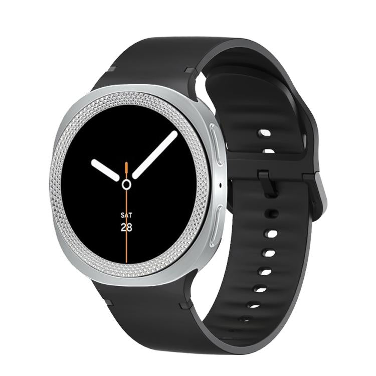 For Samsung Galaxy Watch8 44mm Rhombic Texture Bezel and Solid Color Stitched Silicone Watch Band(Black Silver) - free shipping - PMC TechLife - Order now!