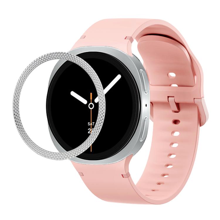 For Samsung Galaxy Watch8 40mm Rhombic Texture Bezel and Solid Color Stitched Silicone Watch Band(Pink Silver) - free shipping - PMC TechLife - Order now!