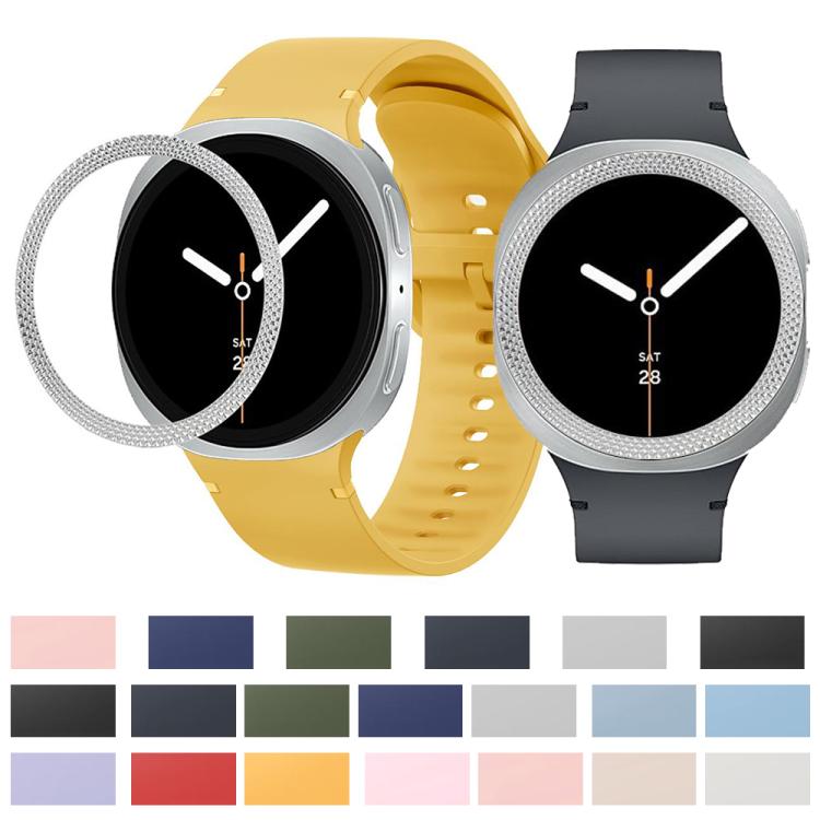 For Samsung Galaxy Watch8 40mm Rhombic Texture Bezel and Solid Color Stitched Silicone Watch Band(Lime White Silver) - free shipping - PMC TechLife - Order now!