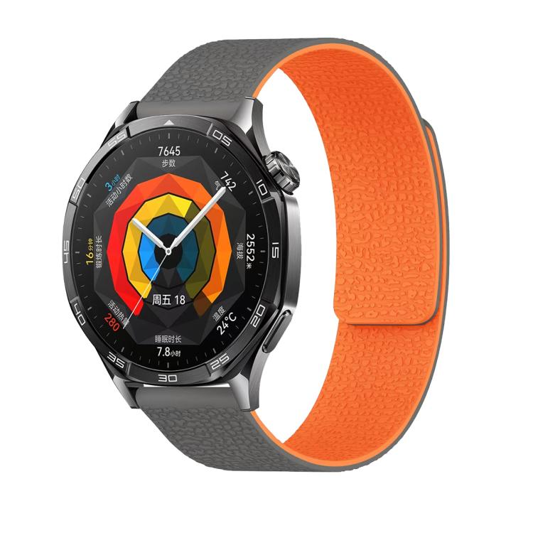 20mm Lychee Texture Soft Magnetic Silicone Watch Band(Gray Orange) - free shipping - PMC TechLife - Order now!