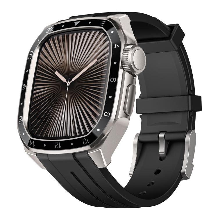 For Apple Watch Series 10 46mm Scale Model Integrated Metal Frame Silicone Watch Band(Titanium Frame Black Dial) - free shipping - PMC TechLife - Order now!