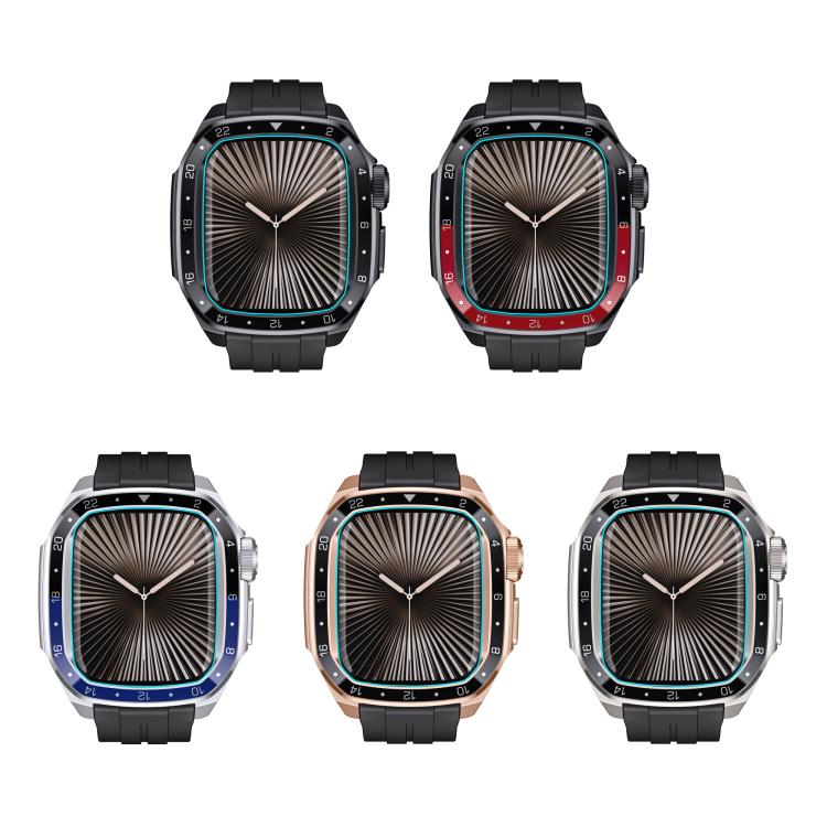 For Apple Watch Series 10 46mm Scale Model Integrated Metal Frame Silicone Watch Band(Titanium Frame Black Dial) - free shipping - PMC TechLife - Order now!
