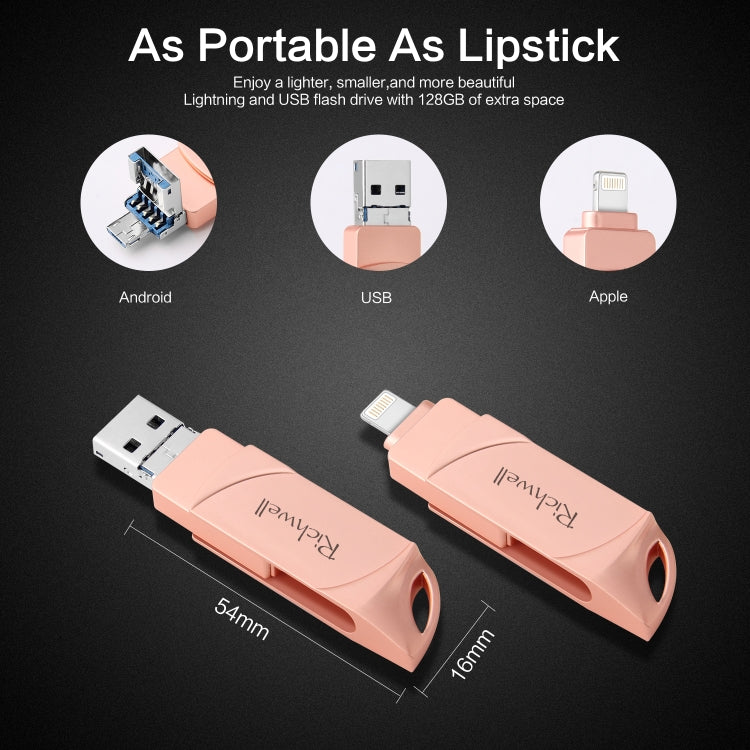 Richwell DXZ66 USB Flash Disk 16G 3 in 1 Micro USB + 8 Pin + USB 3.0 Compatible IPhone & IOS(Rose Gold) - free shipping - PMC Jewellery - Order now!