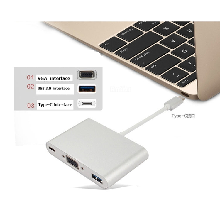 USB Type C to VGA 3-in-1 Hub Adapter supports USB Type C tablets and laptops for Macbook Pro / Google ChromeBook(Gold) - free shipping - PMC Jewellery - Order now!