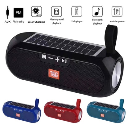 T&G TG182 Portable Column Wireless Stereo Music Box Solar Power waterproof USB AUX FM radio super bass(Black) - Desktop Speaker by T&G | Online Shopping South Africa | PMC Jewellery | Buy Now Pay Later Mobicred