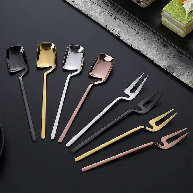 Stainless Steel V-shaped Wall Hanging Design Simple Coffee Spoon Fork Creative Long Handle Stirring Tableware, Style:Spoon, Color:Gold - free shipping - PMC TechLife - Order now!