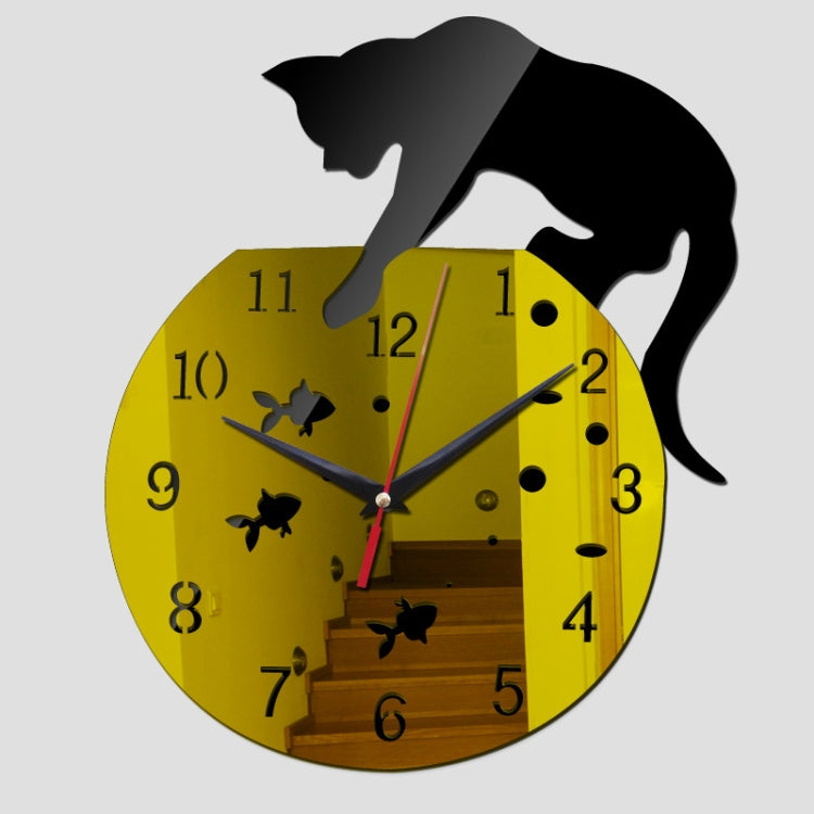 3D Acrylic Cat Mirror Wall Clock DIY Fashion Home Decoration(Black Gold) - Wall Clock by PMc TechLife | Online Shopping South Africa | PMc TechLife | Buy Now Pay Later Mobicred