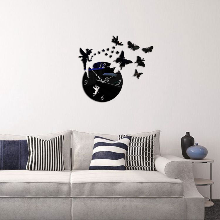 Butterfly Star 3D Acrylic Stereo Living Room Bedroom Decorating Mirror Wall Clock(Black) - Wall Clock by PMc TechLife | Online Shopping South Africa | PMc TechLife | Buy Now Pay Later Mobicred