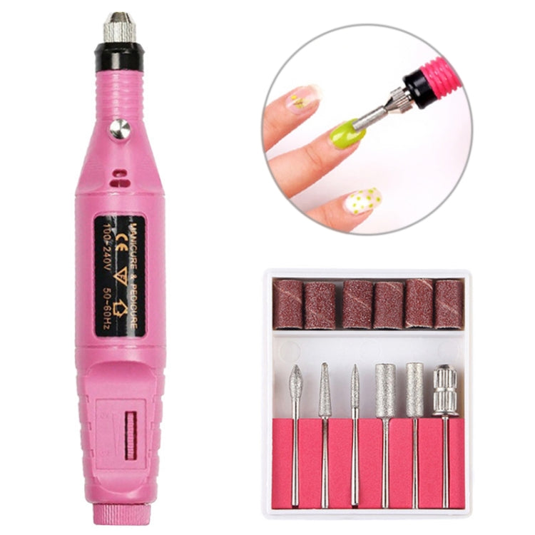 1 Set Power Professional Electric Manicure Machine Pen Pedicure Nail File Nail Tools 6 bits Drill Nail Drill Machine(EU Pink) - Grinding Tools & Accessories by PMC Jewellery | Online Shopping South Africa | PMC Jewellery | Buy Now Pay Later Mobicred