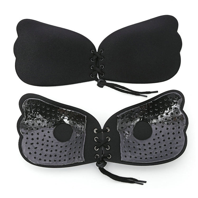 Pull Rope Wing Invisible Underwear Without Steel Ring Pull Rope Silicone Invisible Nubra, Cup Size:A(Black) - free shipping - PMC TechLife - Order now!