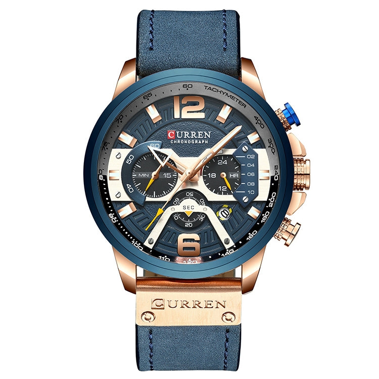 CURREN M8329 Casual Sport Leather Watch for Men(Rose blue) - Leather Strap Watches by CURREN | Online Shopping South Africa | PMC Jewellery