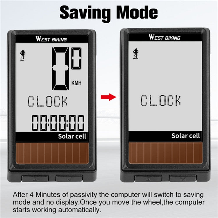 WEST BIKING Wireless Solar Code Table Mountain Road Bike Large Character Code Table Five Language Waterproof Speedometer - Speedometers by PMC TechLife | Online Shopping South Africa | PMC TechLife | Buy Now Pay Later Mobicred