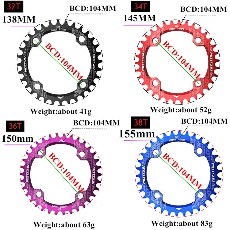 MOTSUV Narrow Wide Chainring MTB  Bicycle 104BCD Tooth Plate Parts(Purple) - Bicycle Brake Parts by MOTSUV | Online Shopping South Africa | PMC TechLife | Buy Now Pay Later Mobicred