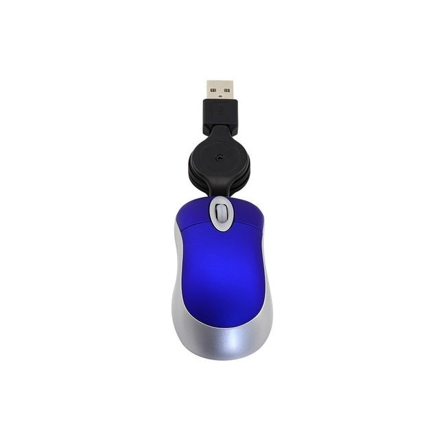 Mini Computer Mouse Retractable USB Cable Optical Ergonomic1600 DPI Portable Small Mice for Laptop(Blue) - free shipping - PMc TechLife - Order now!