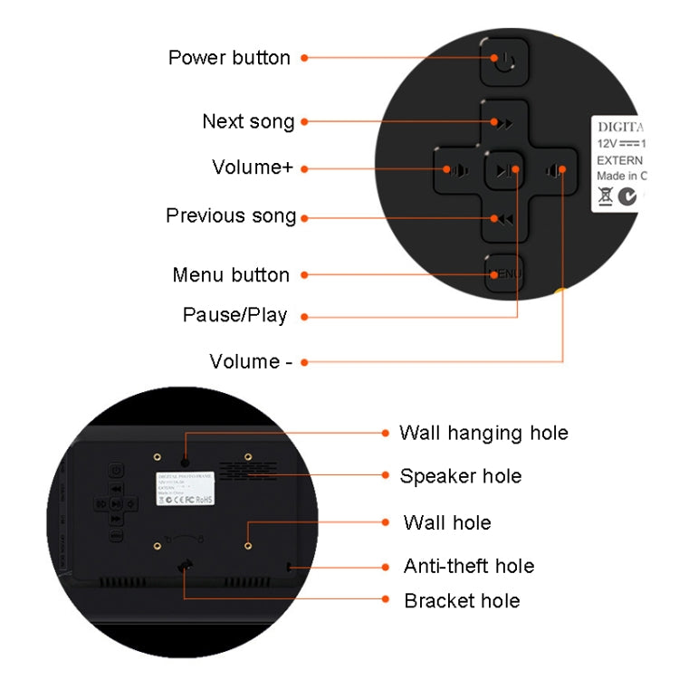 DPF-1201 12 inch 1280x800 Resolution Wall Mounted Advertising Machine LCD Electronic Photo Frame, Plug:EU Plug(Black) - 11-15 inch by PMC TechLife | Online Shopping South Africa | PMC TechLife | Buy Now Pay Later Mobicred
