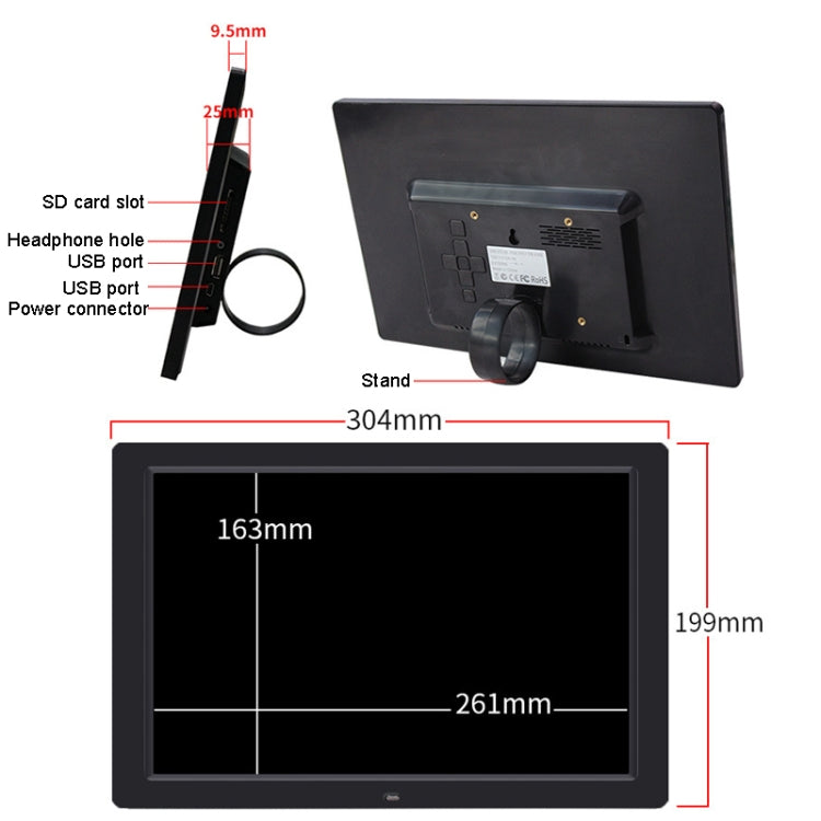 DPF-1201 12 inch 1280x800 Resolution Wall Mounted Advertising Machine LCD Electronic Photo Frame, Plug:UK Plug(Black) - 11-15 inch by PMC TechLife | Online Shopping South Africa | PMC TechLife | Buy Now Pay Later Mobicred