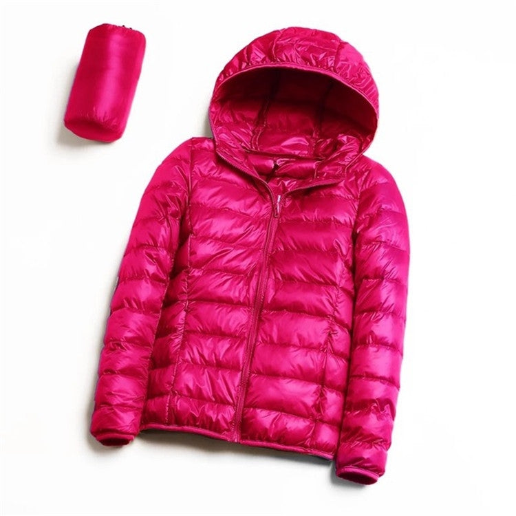 Casual Ultra Light White Duck Down Jacket Women Autumn Winter Warm Coat Hooded Parka, Size:M(Rose Red) - Down Jacket by PMC Jewellery | Online Shopping South Africa | PMC Jewellery