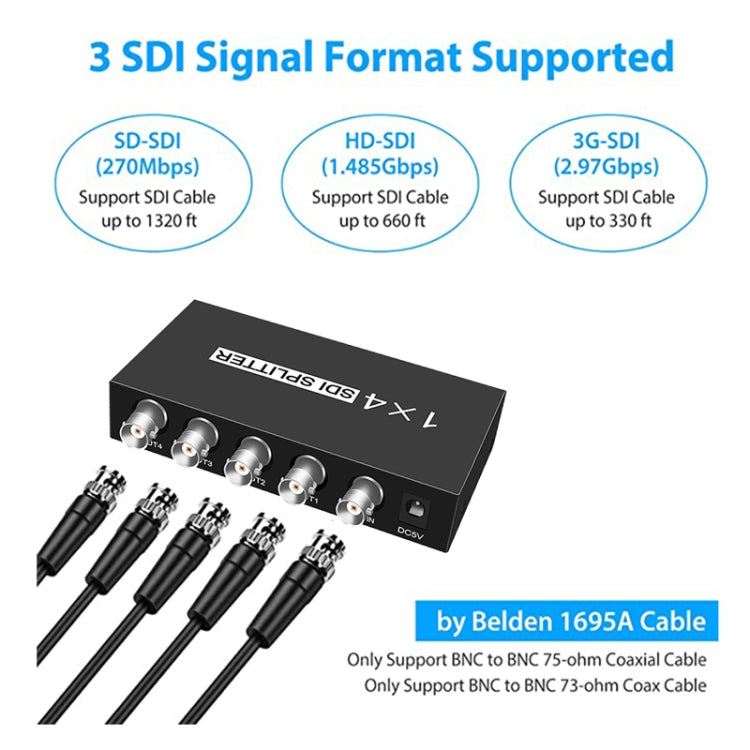 1 In 4 Out SD-SDI / HD-SDI / 3G-SDI Distribution Amplifier Video SDI Splitter(EU Plug) - Splitter by PMC TechLife | Online Shopping South Africa | PMC TechLife