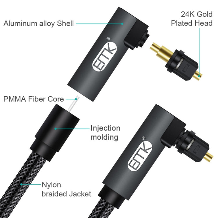 EMK 90 Degree Swivel Adjustable Right Angled 360 Degrees Rotatable Plug Nylon Woven Mesh Optical Audio Cable, Cable Length:10m(Black) - Audio Optical Cables by EMK | Online Shopping South Africa | PMC Jewellery | Buy Now Pay Later Mobicred