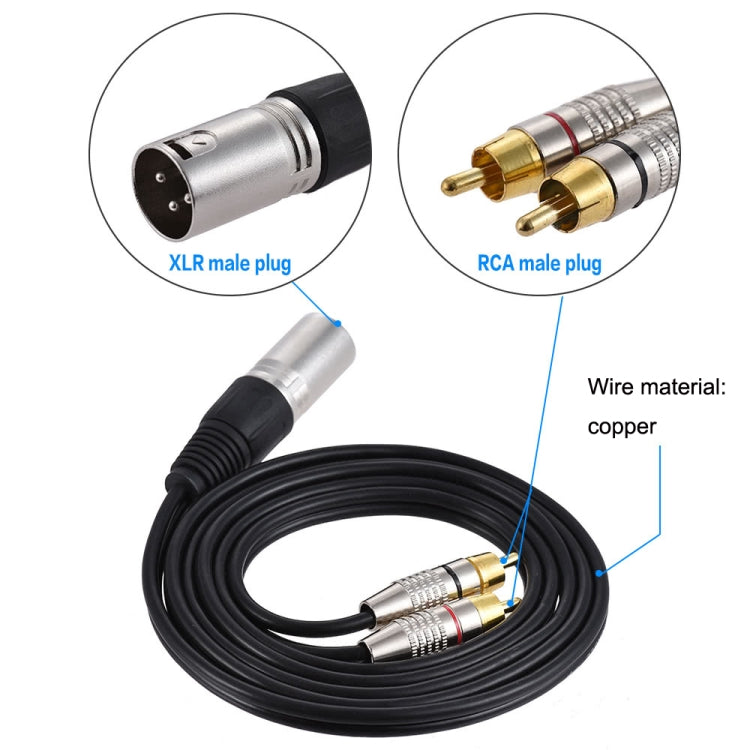 XLR Male To 2RCA Male Plug Stereo Audio Cable, Length:, Length:8m - Microphone Audio Cable & Connector by PMC TechLife | Online Shopping South Africa | PMC TechLife | Buy Now Pay Later Mobicred
