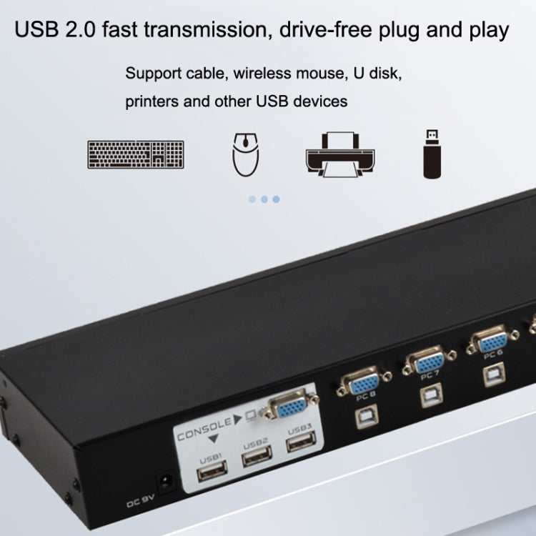 FJGEAR FJ-810UK 8 In 1 Out USB KVM Switcher With Desktop Switch, Plug Type:US Plug(Black) - free shipping - PMC Jewellery - Order now!