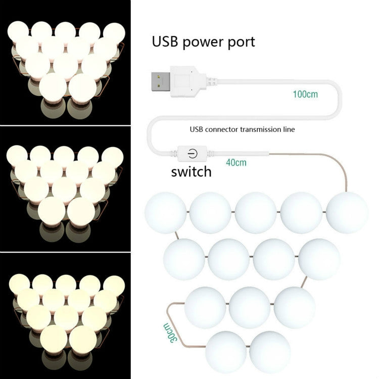 14  LEDs Mirror Front Light Dimmable Makeup Mirror USB Touch Control Light - free shipping - PMc TechLife - Order now!