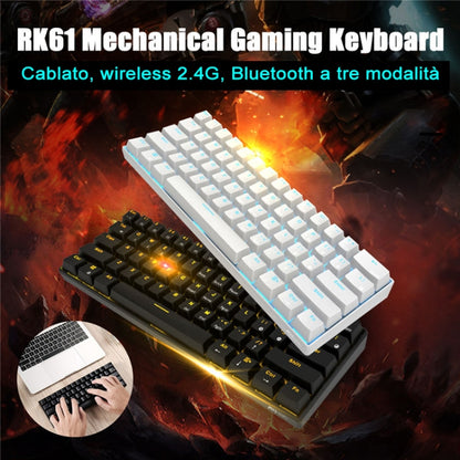 RK61 61 Keys Bluetooth / 2.4G Wireless / USB Wired Three Modes Tablet Mobile Gaming Mechanical Keyboard, Cable Length: 1.5m, Style:Tea Shaft(Black) - Wired Keyboard by PMC Jewellery | Online Shopping South Africa | PMC Jewellery | Buy Now Pay Later Mobicred