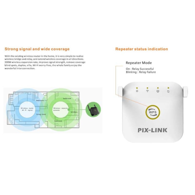 PIX-LINK WR22 300Mbps Wifi Wireless Signal Amplification Enhancement Extender, Plug Type:US Plug(Black) - free shipping - PMC Jewellery - Order now!