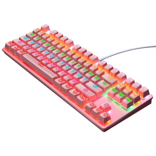 LEAVEN K550 87 Keys Green Shaft Gaming Athletic Office Notebook Punk Mechanical Keyboard, Cable Length: 1.8m(Pink) - Wired Keyboard by PMC Jewellery | Online Shopping South Africa | PMC Jewellery | Buy Now Pay Later Mobicred