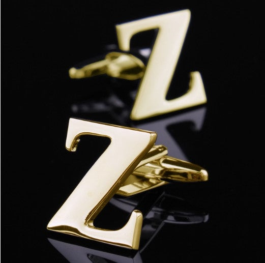 1 pair gold letters A-Z name Cufflinks men French shirt Cufflinks(Z) - Cufflinks by PMC Jewellery | Online Shopping South Africa | PMC Jewellery