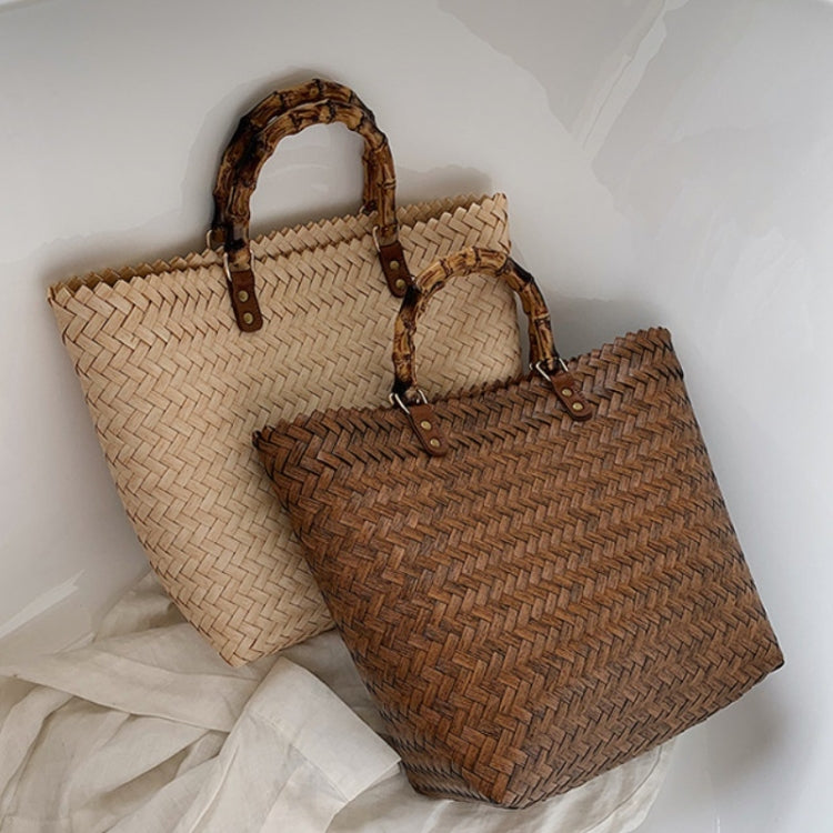 Retro Large-Capacity Bamboo Portable Straw Beach Bag(Brown) - Handbags by PMC TechLife | Online Shopping South Africa | PMC TechLife | Buy Now Pay Later Mobicred