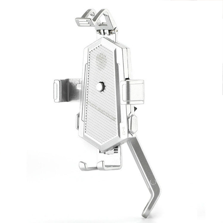 Bicycle Mobile Phone Holder Can Rotate And Adjust Fixed Aluminum Alloy Bracket Automatic Grab Bracket, Style:Rearview Mirror Installation(Silver) - Holders by PMC TechLife | Online Shopping South Africa | PMC TechLife | Buy Now Pay Later Mobicred