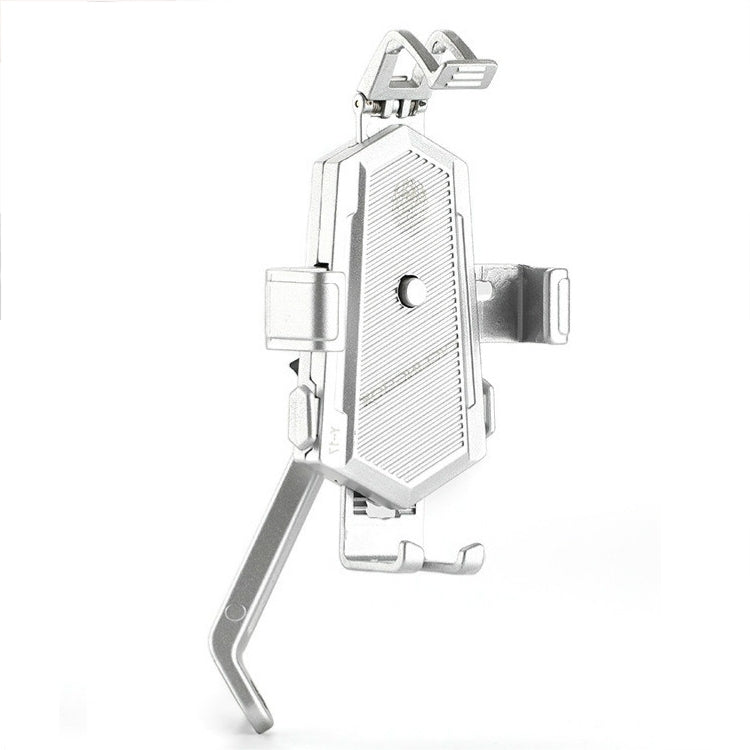 Bicycle Mobile Phone Holder Can Rotate And Adjust Fixed Aluminum Alloy Bracket Automatic Grab Bracket, Style:Rearview Mirror Installation(Silver) - Holders by PMC TechLife | Online Shopping South Africa | PMC TechLife | Buy Now Pay Later Mobicred