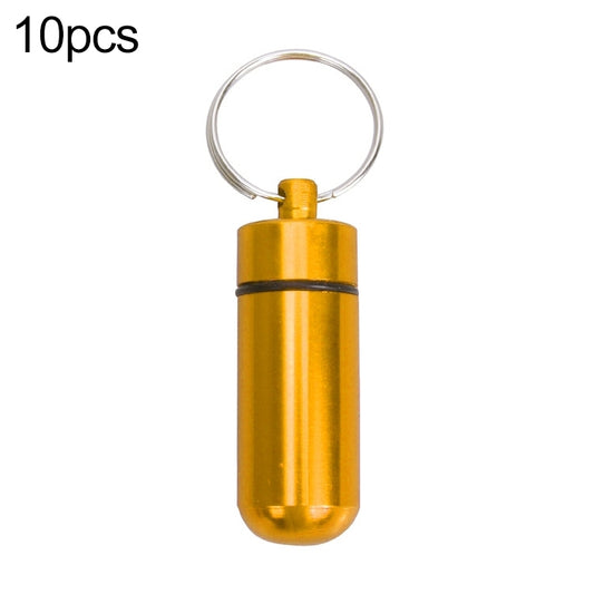 10pcs Portable Sealed Waterproof Aluminum Alloy First Aid Pill Bottle with Keychain(Golden) - Emergency Tools by PMC Jewellery | Online Shopping South Africa | PMC Jewellery | Buy Now Pay Later Mobicred