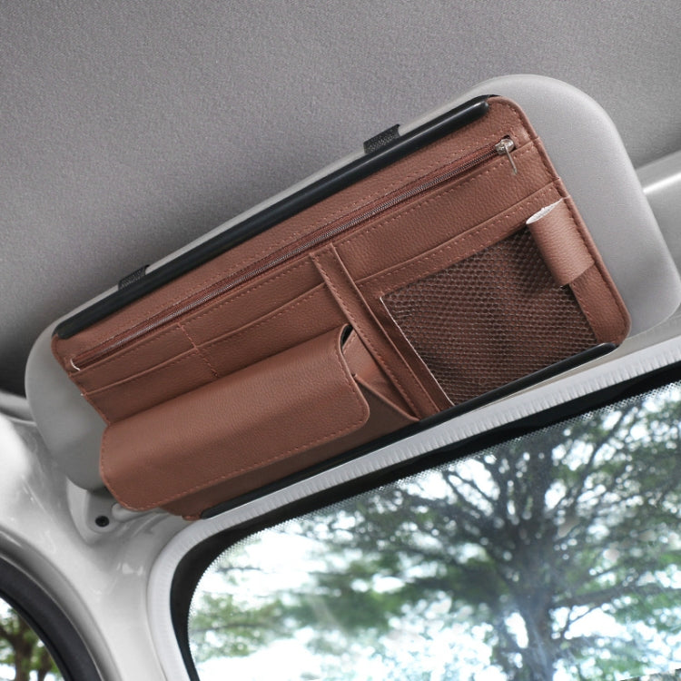 Car Sun Block Glasses Case Document Holder Car Plastic Frame Zipper Type Multi-Function Card Bag Storage Bag(Brown) - Sunglasses & Glasses Clips by PMC Jewellery | Online Shopping South Africa | PMC Jewellery | Buy Now Pay Later Mobicred