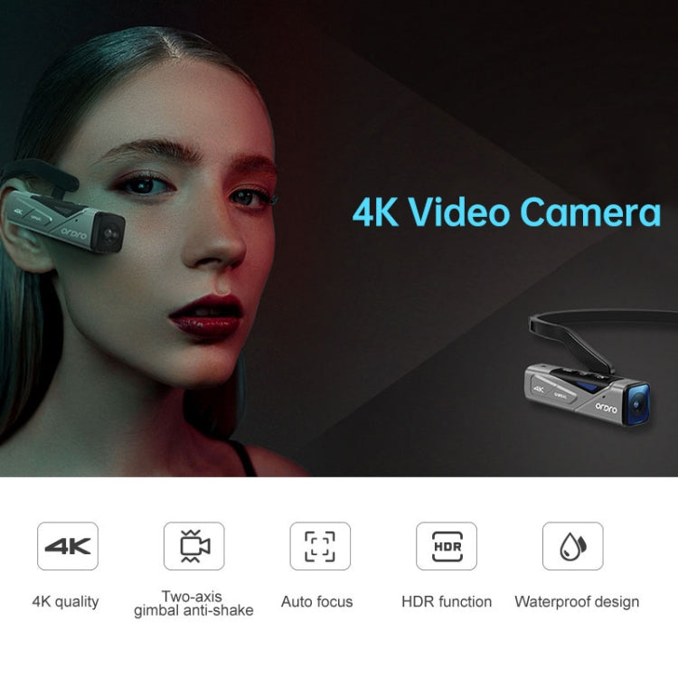 ORDRO EP7 4K Head-Mounted  Auto Focus Live Video Smart Sports Camera, Style:Without Remote Control(Silver Black) - Sports Camera by PMC TechLife | Online Shopping South Africa | PMC TechLife | Buy Now Pay Later Mobicred