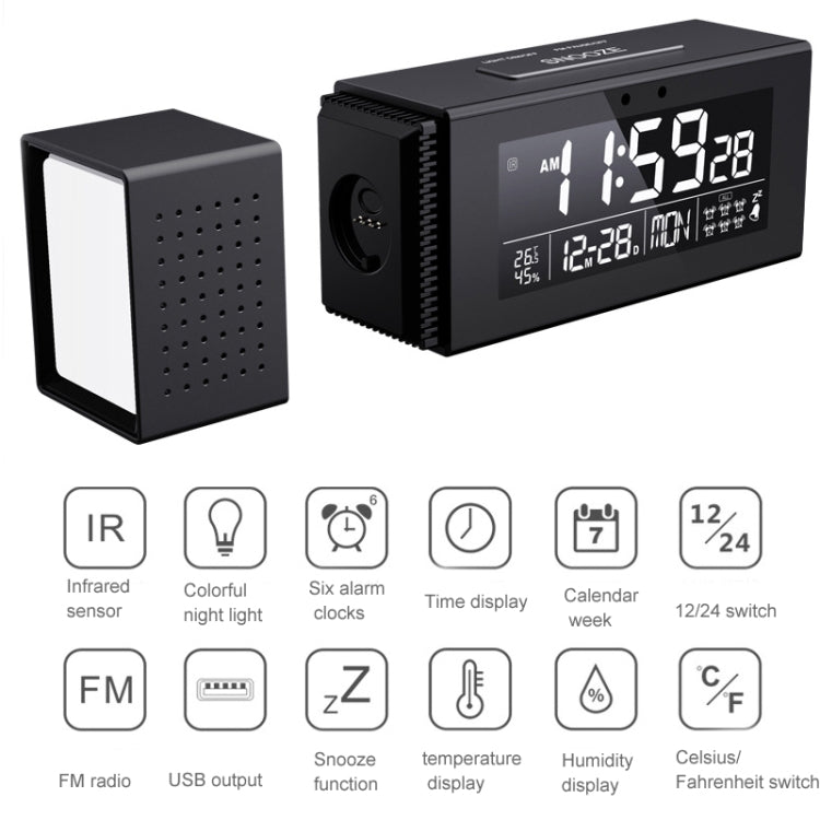 TS-P30 Multifunctional Night Light Alarm Digital Clock with FM Radio & Temperature / Humidity Display & IR Sensor Function(Black) - Alarm Clocks by PMc TechLife | Online Shopping South Africa | PMc TechLife | Buy Now Pay Later Mobicred