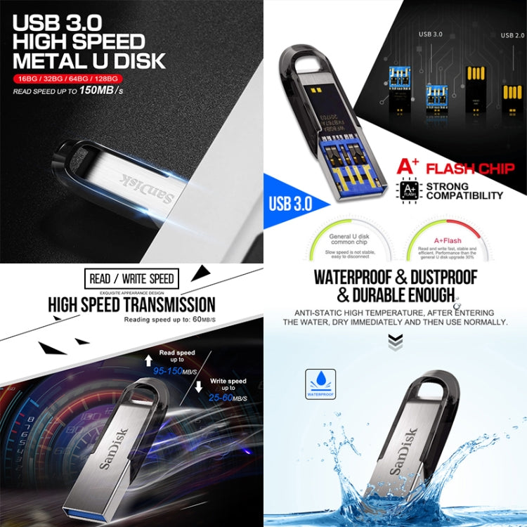 SanDisk CZ73 USB 3.0 High Speed Metal U Disk, Capacity: 128GB(Blue) - USB Flash Drives by SanDisk | Online Shopping South Africa | PMC Jewellery | Buy Now Pay Later Mobicred