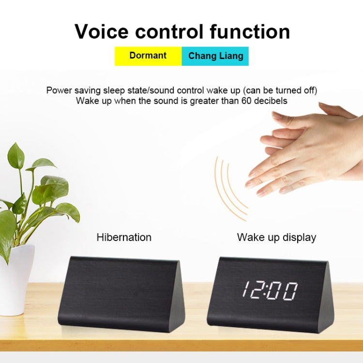 Mute Luminous Electronic Clock Wooden Sound Control Small Triangle Alarm Clock Brown Wood Red Light - Alarm Clocks by PMc TechLife | Online Shopping South Africa | PMc TechLife | Buy Now Pay Later Mobicred