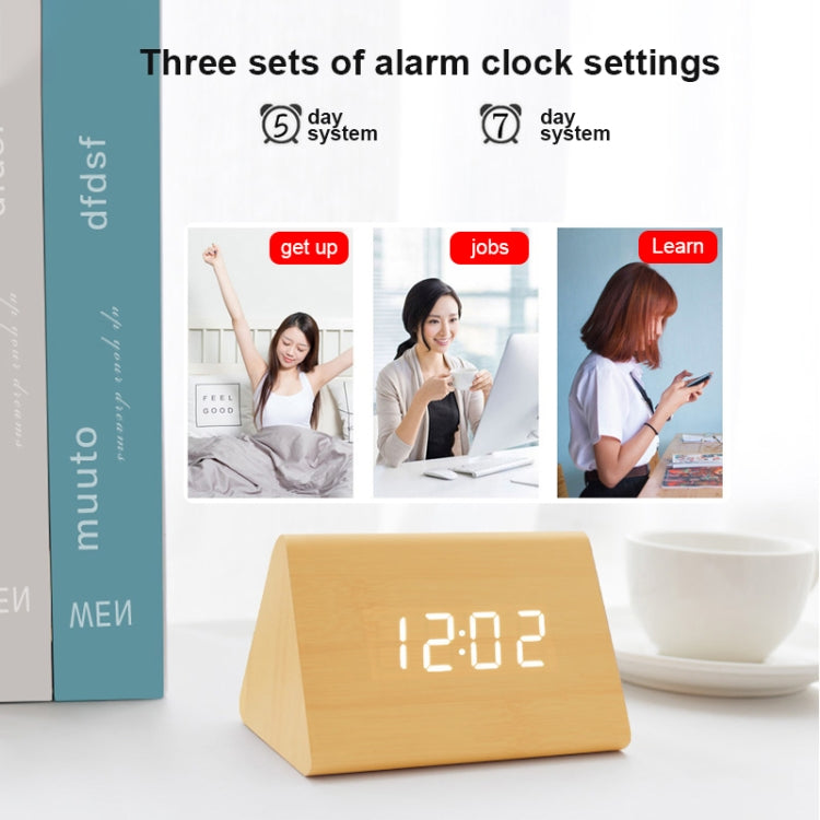 Mute Luminous Electronic Clock Wooden Sound Control Small Triangle Alarm Clock Brown Wood Red Light - Alarm Clocks by PMc TechLife | Online Shopping South Africa | PMc TechLife | Buy Now Pay Later Mobicred