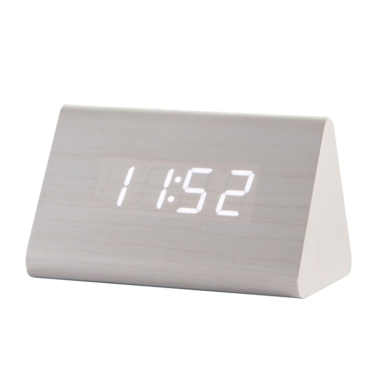 Mute Luminous Electronic Clock Wooden Sound Control Small Triangle Alarm Clock White Wood White Light - free shipping - PMc TechLife - Order now!