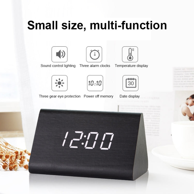 Mute Luminous Electronic Clock Wooden Sound Control Small Triangle Alarm Clock White Wood White Light - free shipping - PMc TechLife - Order now!