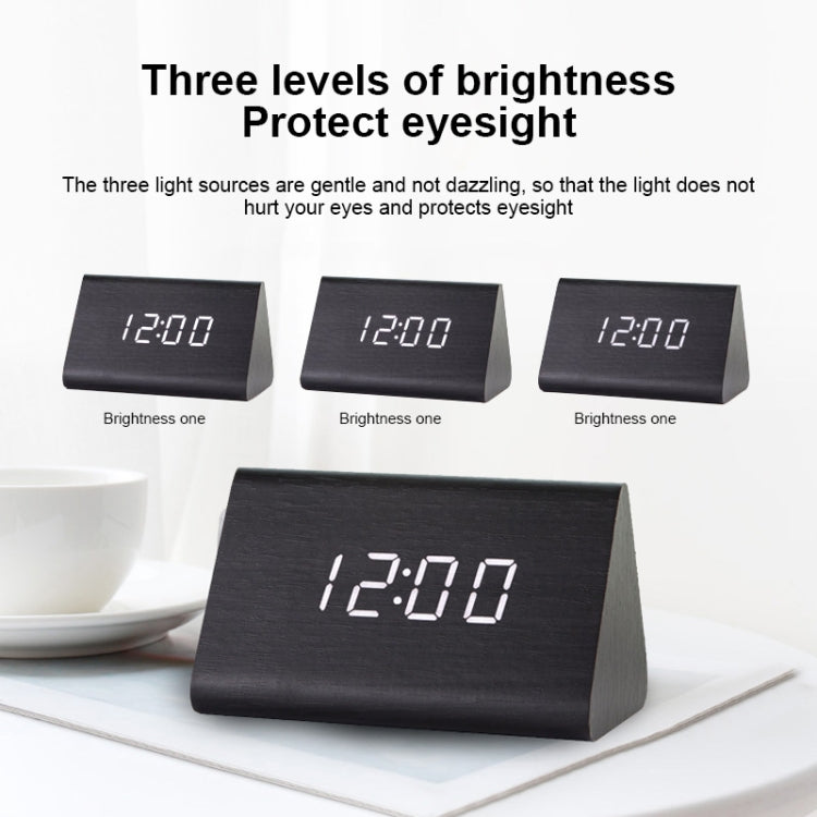 Mute Luminous Electronic Clock Wooden Sound Control Small Triangle Alarm Clock White Wood White Light - free shipping - PMc TechLife - Order now!