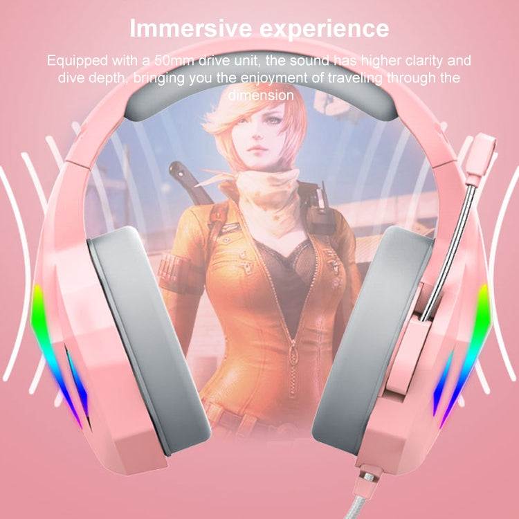 ERXUNG J5 Head-Mounted Gaming Headset Wire-Controlled Desktop Computer Gaming With Microphone  Luminous Headset(Pink) - Multimedia Headset by PMC Jewellery | Online Shopping South Africa | PMC Jewellery | Buy Now Pay Later Mobicred